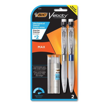 BIC Velocity Max Pencil, 0.5 mm, HB (#2), Black Lead, Gray Barrel, PK2 MPMX5P21